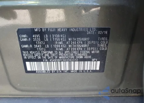 2016 Subaru Outback 2.5I Premium from USA, damaged, VIN 4S4BSBFC9G3302312